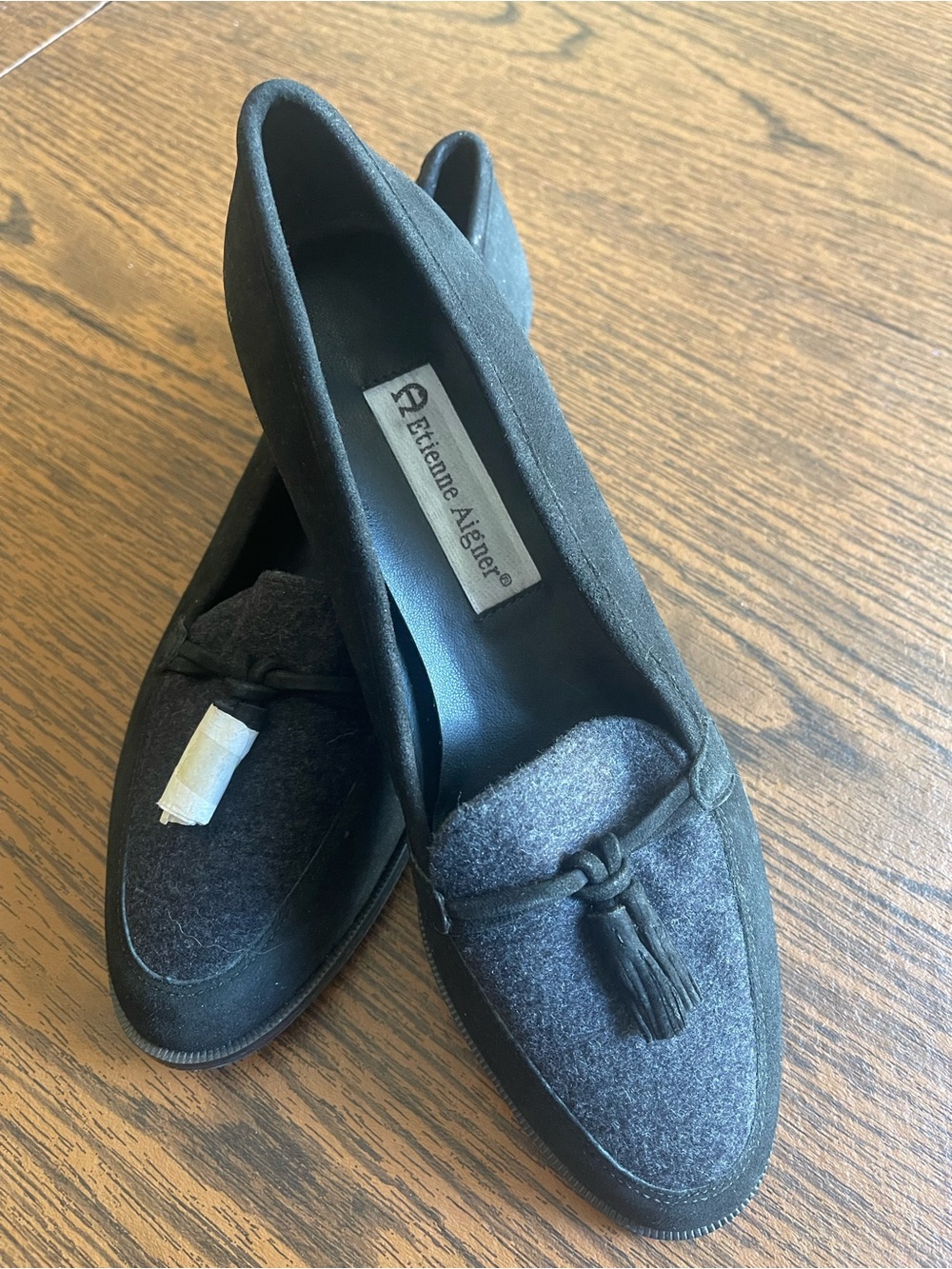 Etienne Aigner Black Felt Tassel Loafers